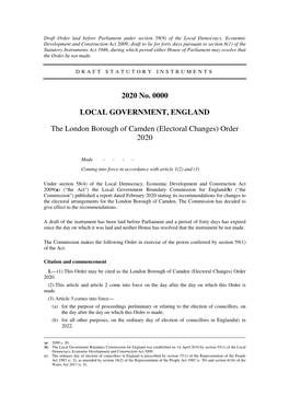 The London Borough of Camden (Electoral Changes) Order 2020