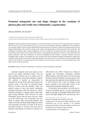Postnatal Ontogenetic Size and Shape Changes in the Craniums of Plateau Pika and Woolly Hare (Mammalia: Lagomorpha)