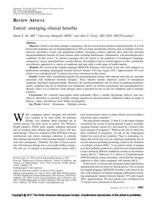Estriol: Emerging Clinical Benefits