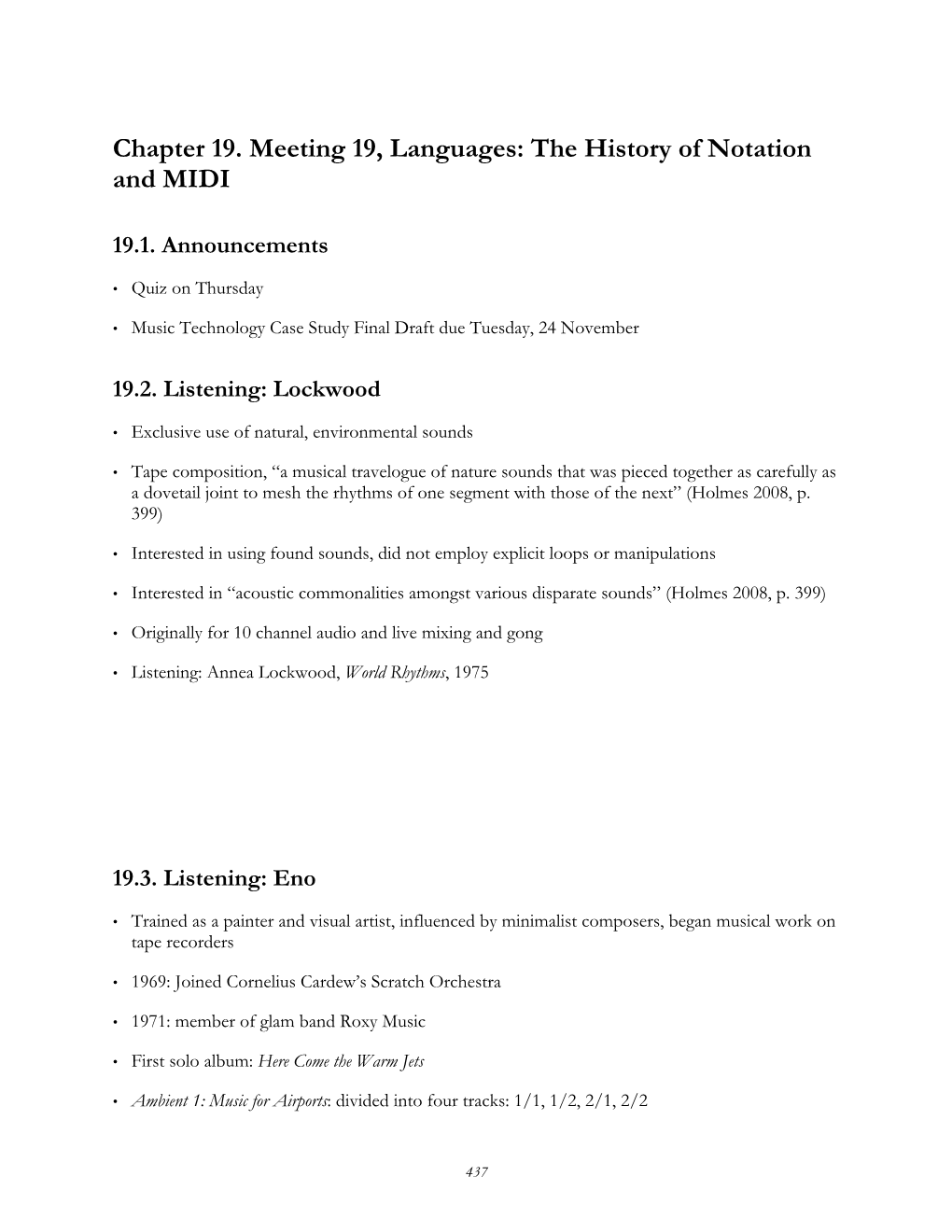 Languages: the History of Notation and MIDI, Lecture 19