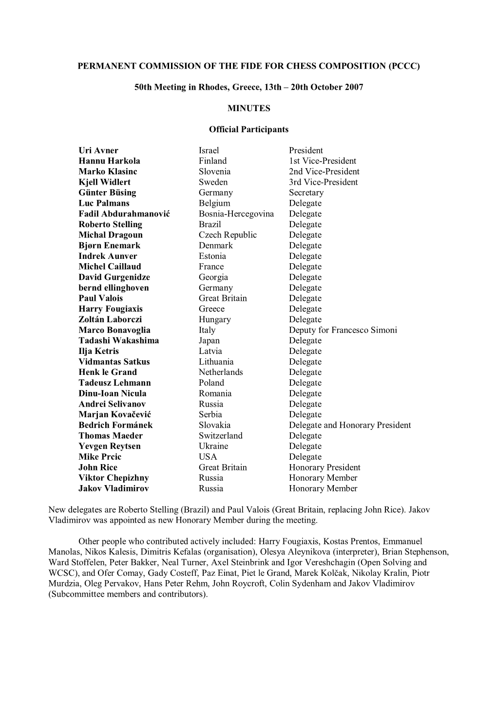 Permanent Commission of the Fide for Chess Composition (Pccc)