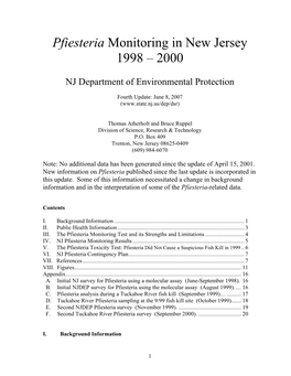 Pfiesteria Monitoring in New Jersey 1998 – 2000