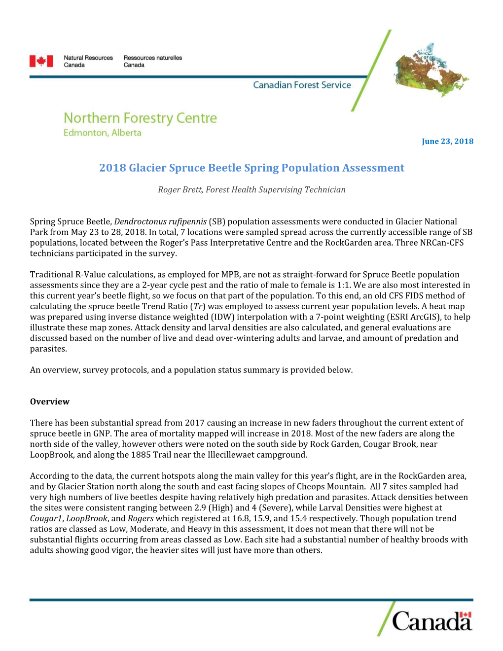 2018 Glacier Spruce Beetle Spring Population Assessment