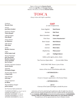 Tosca by Victorien Sardou TOSCA (Sung in Italian with English Supertitles)