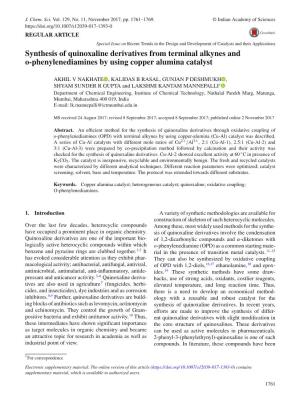 Synthesis of Quinoxaline Derivatives from Terminal Alkynes and O-Phenylenediamines by Using Copper Alumina Catalyst