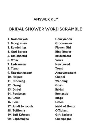 Answer Key-Bridal Shower Package