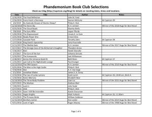 Phandemonium Book Club Selections Check Our Blog ( for Details on Meeting Dates, Times and Locations