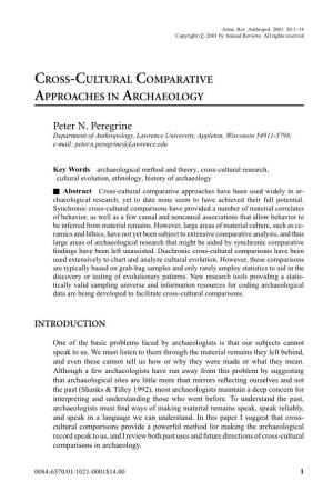 Cross-Cultural Comparative Approaches in Archaeology