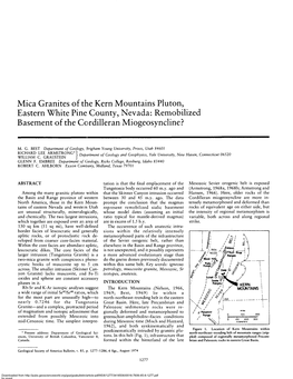Mica Granites of the Kern Mountains Pluton, Eastern White Pine County, Nevada: Remobilized Basement of the Cordilleran Miogeosyncline?