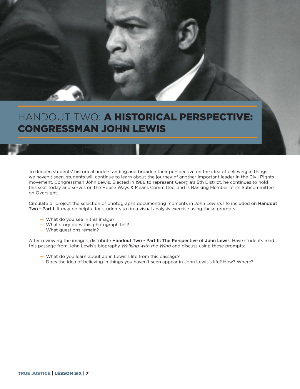 Handout Two: a Historical Perspective: Congressman John Lewis