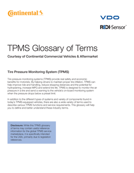 TPMS Glossary of Terms Courtesy of Continental Commercial Vehicles & Aftermarket
