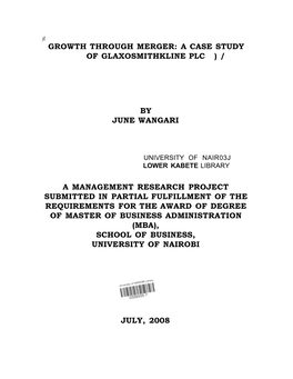 A Case Study of Glaxosmithkline Plc )