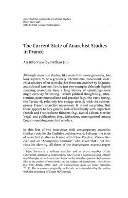 The Current State of Anarchist Studies in France