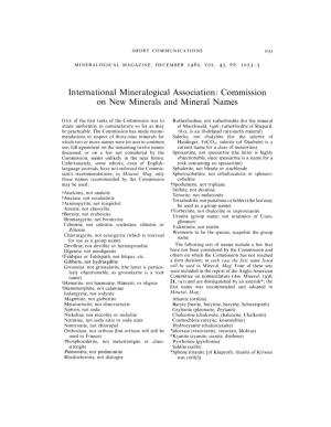 International Mineralogical Association: Commission on New Minerals and Mineral Names