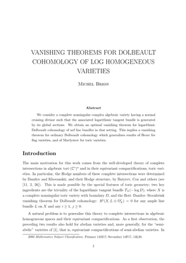 Vanishing Theorems for Dolbeault Cohomology of Log Homogeneous Varieties