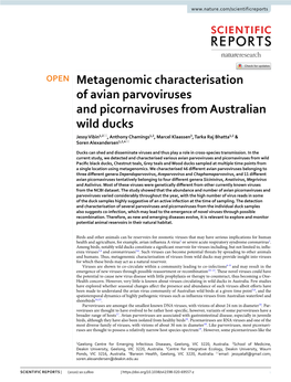 Metagenomic Characterisation of Avian Parvoviruses And