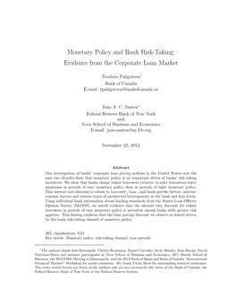 Monetary Policy and Bank Risk-Taking: Evidence from the Corporate Loan Market