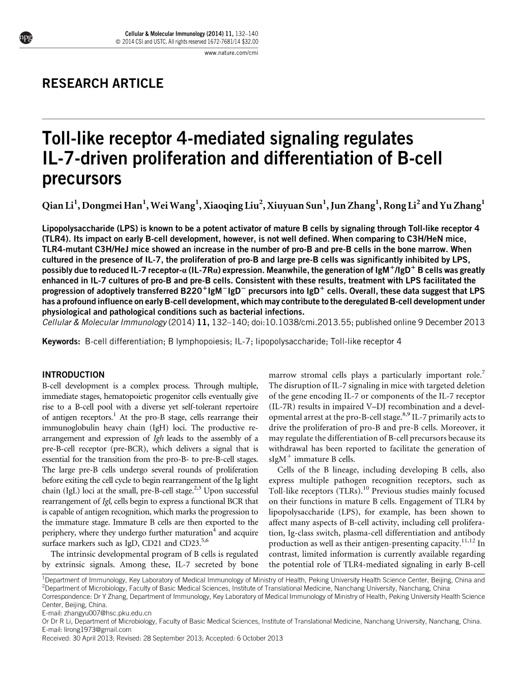 Toll-Like Receptor 4-Mediated Signaling Regulates IL-7-Driven Proliferation and Differentiation of B-Cell Precursors