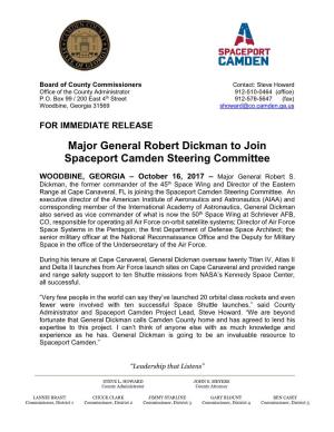 Major General Robert Dickman to Join Spaceport Camden Steering Committee