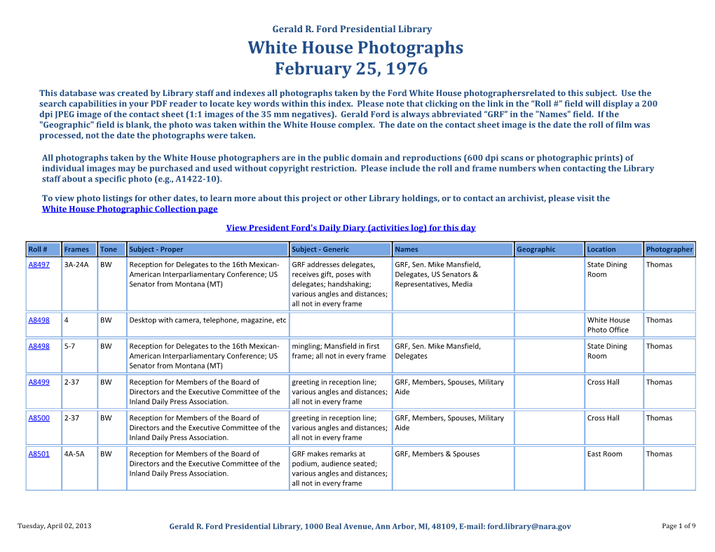 White House Photographs February 25, 1976