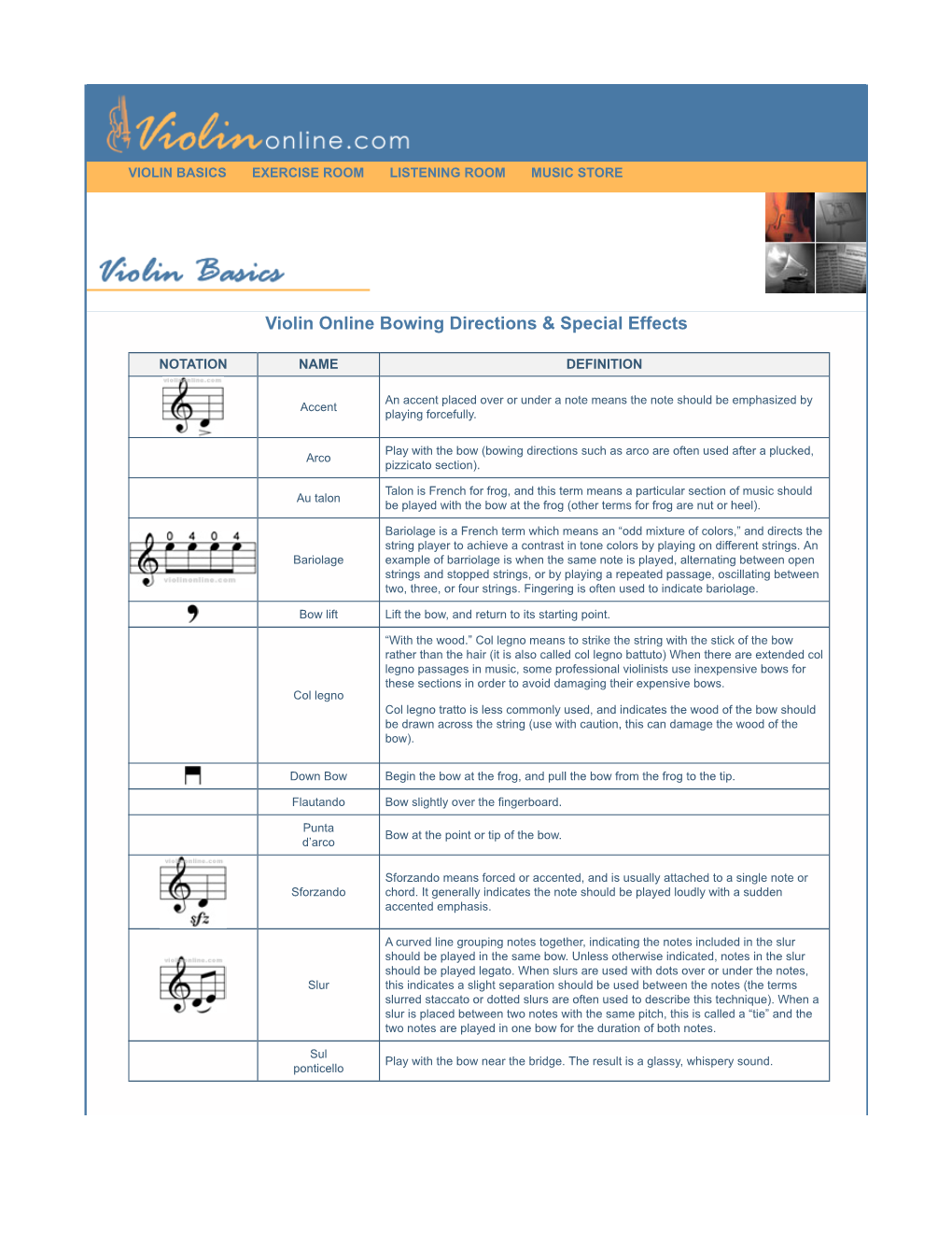 Violin Online Bowing Directions & Special Effects