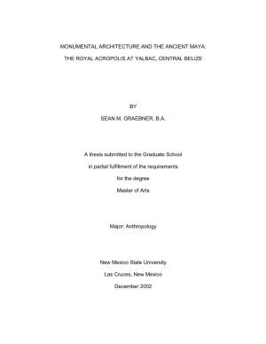 MONUMENTAL ARCHITECTURE and the ANCIENT MAYA: the ROYAL ACROPOLIS at YALBAC, CENTRAL BELIZE by SEAN M. GRAEBNER, B.A. a Thesis S