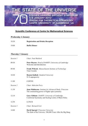 Scientific Conference at Centre for Mathematical Sciences Wednesday
