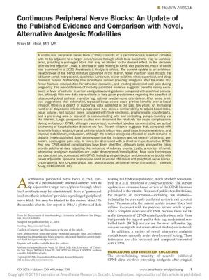 Continuous Peripheral Nerve Blocks: an Update of the Published Evidence and Comparison with Novel, Alternative Analgesic Modalities