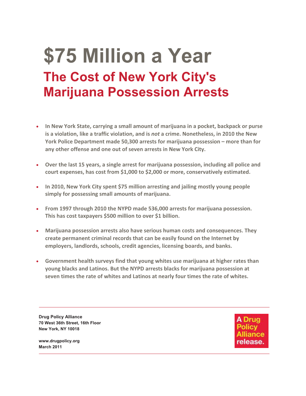 $75 Million a Year: the Cost of New York City Marijuana Possession