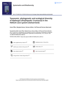 Taxonomic, Phylogenetic and Ecological Diversity of Niphargus (Amphipoda: Crustacea) in the Hölloch Cave System (Switzerland)