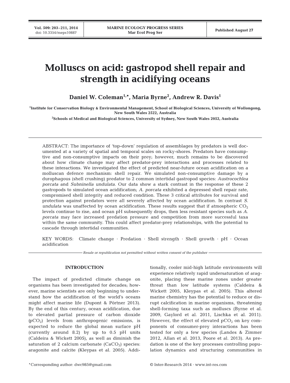 Molluscs on Acid: Gastropod Shell Repair and Strength in Acidifying Oceans