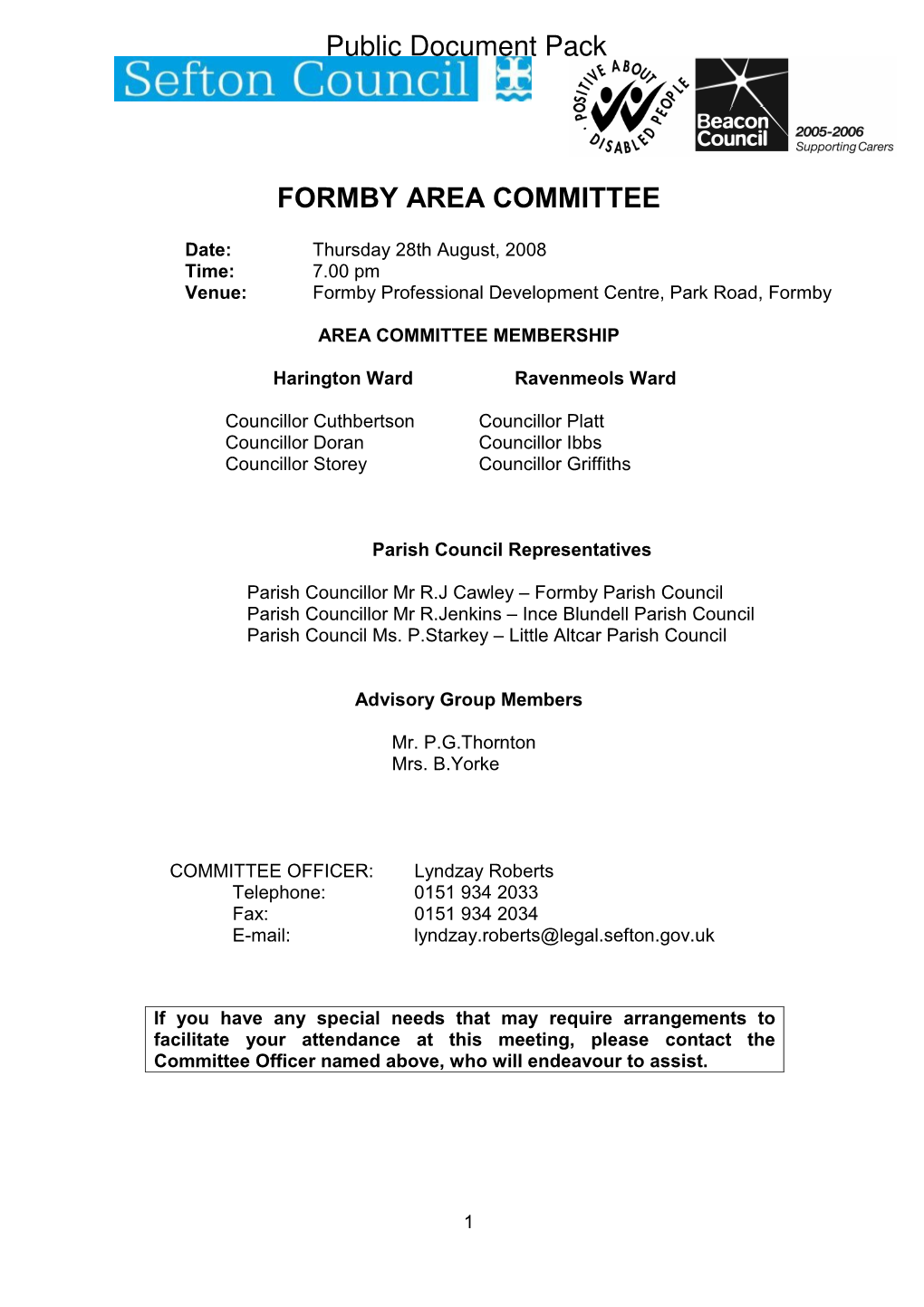 FORMBY AREA COMMITTEE Public Document Pack