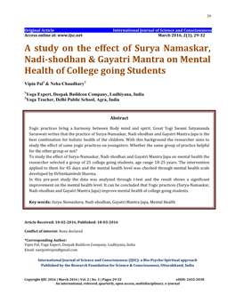 A Study on the Effect of Surya Namaskar, Nadi-Shodhan & Gayatri