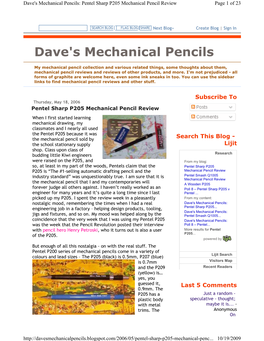 Dave's Mechanical Pencils: Pentel Sharp P205 Mechanical Pencil Review Page 1 of 23