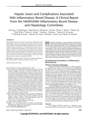 Hepatic Issues and Complications Associated with Inflammatory Bowel Disease: a Clinical Report from the NASPGHAN Inflammatory Bowel Disease and Hepatology Committees