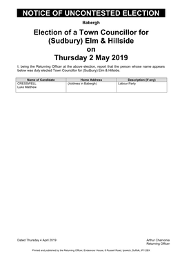 (Sudbury) Elm & Hillside on Thursday 2 May 2019