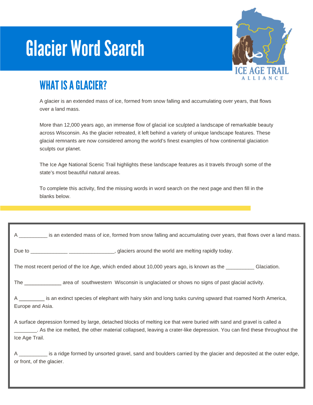 Glacier Word Search