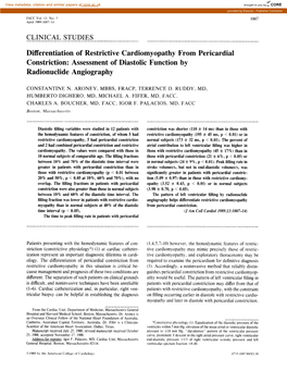 Differentiation of Restrictive Cardiomyopathy from Pericardial Constriction: Assessment of Diastolic Function by Radionuclide Angiography