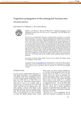 Vegetative Propagation of the Endangered Azorean Tree, Picconia Azorica