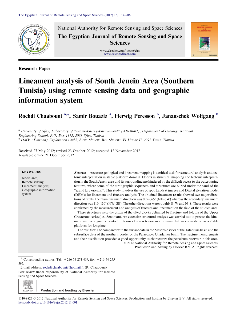 Southern Tunisia) Using Remote Sensing Data and Geographic Information System