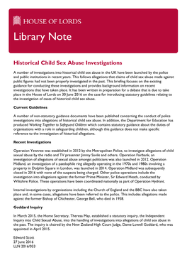 Historical Child Sex Abuse Investigations