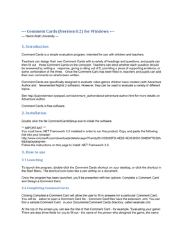 Comment Cards (Version 0.2) for Windows ------Heriot-Watt University