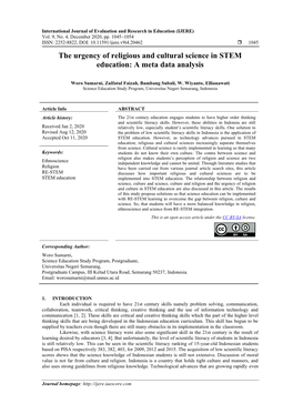 The Urgency of Religious and Cultural Science in STEM Education: a Meta Data Analysis