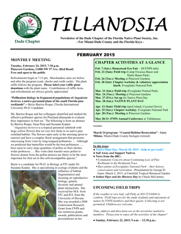 FEBRUARY 2015 MONTHLY MEETING CHAPTER ACTIVITIES at a GLANCE Tuesday, February 24, 2015, 7:30 P.M