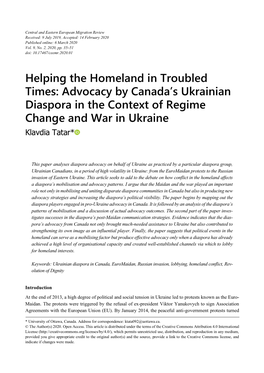 Advocacy by Canada's Ukrainian Diaspora in the Context of Regime