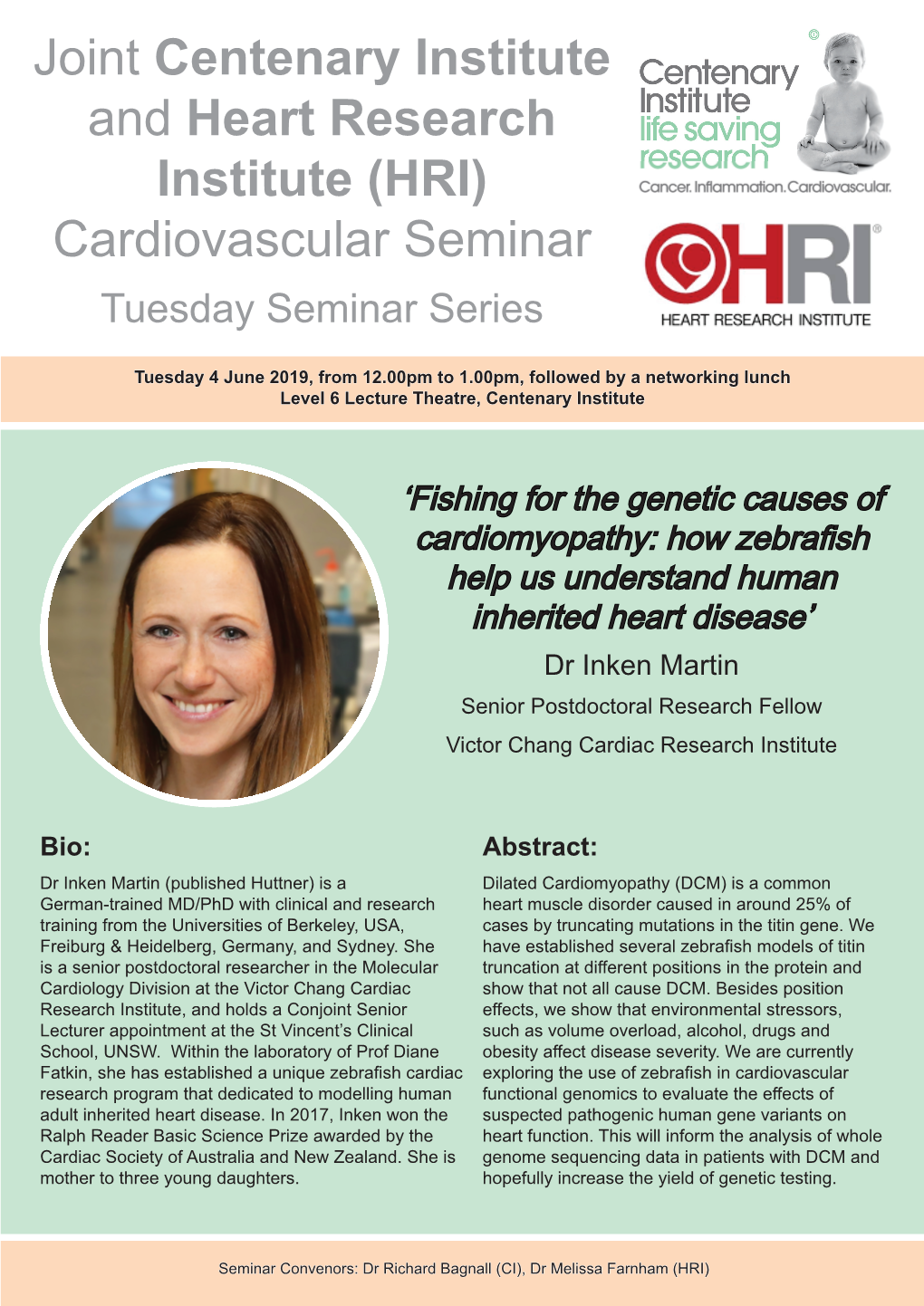 Joint Centenary Institute and Heart Research Institute (HRI) Cardiovascular Seminar Tuesday Seminar Series