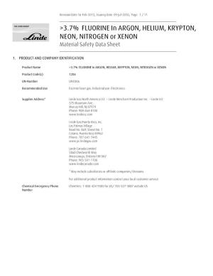 3.7% FLUORINE in ARGON, HELIUM, KRYPTON, NEON, NITROGEN Or XENON Material Safety Data Sheet ______