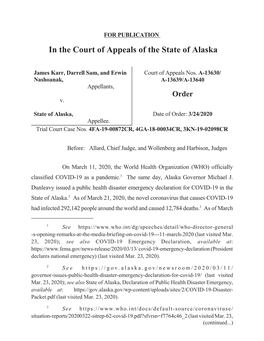 March 24, 2020, Order of the Court of Appeals of the State of Alaska
