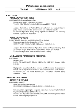 Parliamentary Documentation Vol.XLVI 1-15 February, 2020 No.3