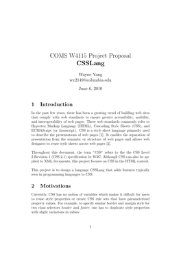 COMS W4115 Project Proposal Csslang
